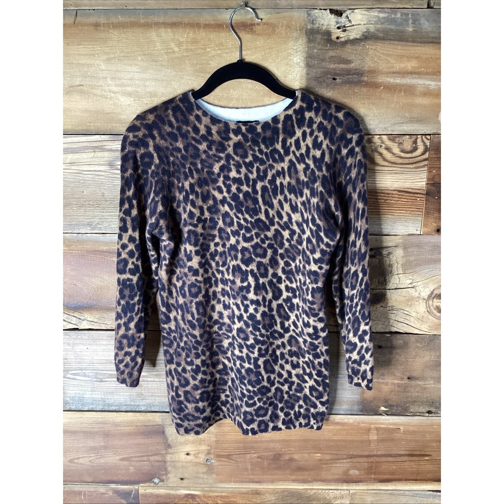 Talbots Pure Cashmere Leopard Print 3/4 Sleeve Sweater Top Crewneck Classic S